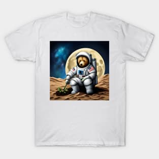 Teddy wearing a space suit Planting Flowers on the moon T-Shirt